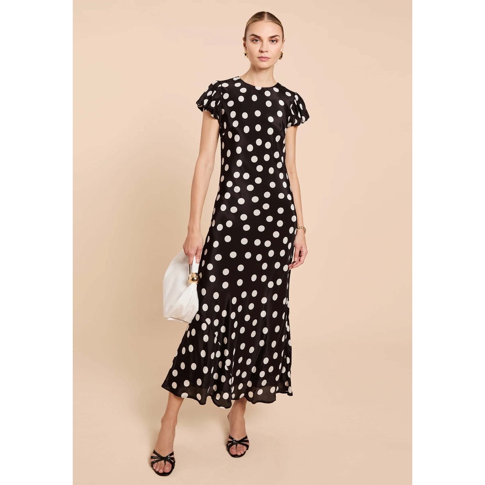 NWT Kourt Bibi Cap Sleeve Maxi Dress in Black Polka Dot - Size 0